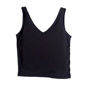 Active USA Women’s Black Cropped Double Lined V Neck Tank Top Size Medium M